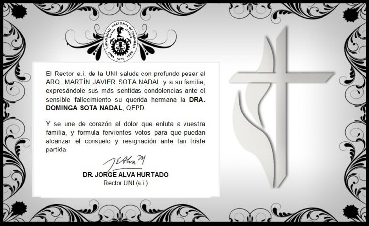 Condolencias por Fallecimiento de Hermana de Arq. Martín Javier Sota Nadal