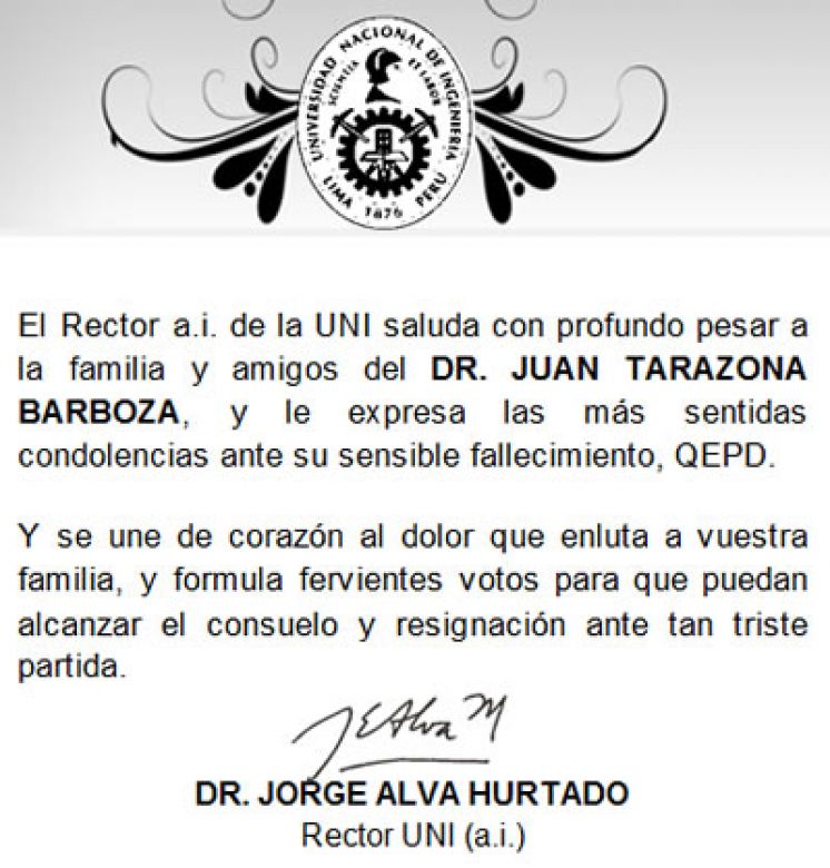Condolencias: Dr. Juan Tarazona Barboza