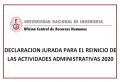 DECLARACION JURADA PARA EL REINICIO DE LAS ACTIVIDADES ADMINISTRATIVAS 2020