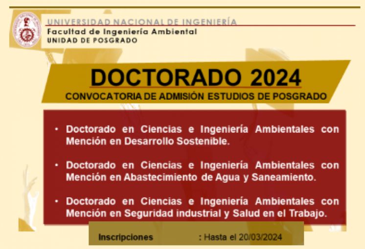 ESCUELA DE POSGRADO DE LA FIA: CONVOCATORIA DE ADMISIÓN DE  DOCTORADO 2024 | INSCRIPCIONES HASTA EL 20 DE MARZO