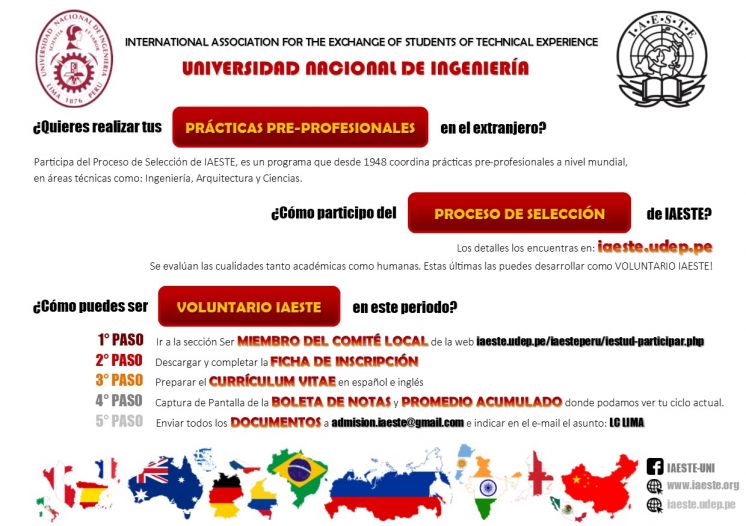 CONVOCATORIA IAESTE: INTERNATIONAL ASSOCIATION FOR THE EXCHANGE OF STUDENTS OF TECNICAL EXPERIENCE