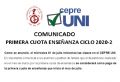 COMUNICADO DEL CEPRE UNI: Primera Cuota Ciclo 2020-2