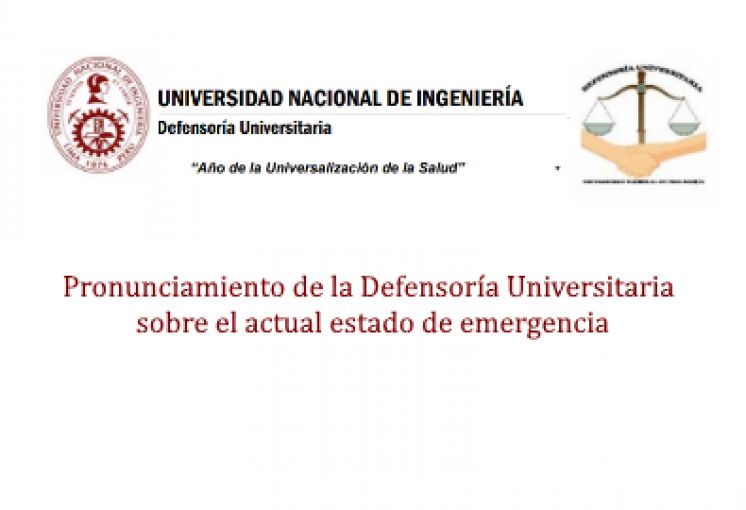 Pronunciamiento de la Defensoría Universitaria sobre el actual estado de emergencia