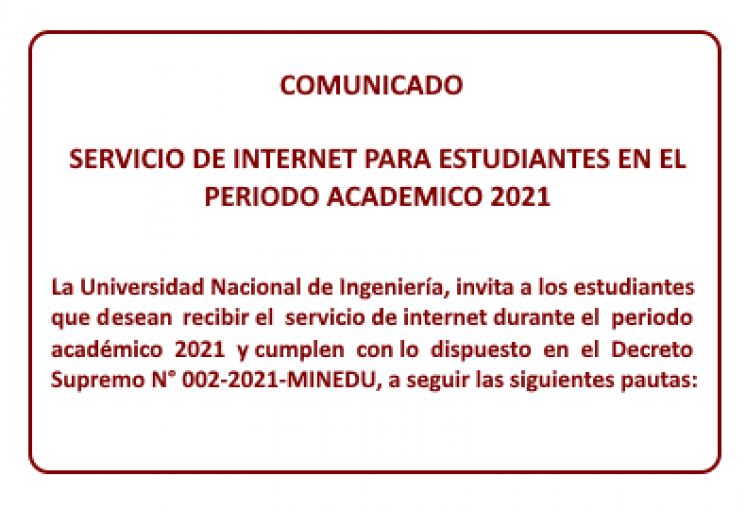 COMUNICADO SERVICIO DE INTERNET PARA ESTUDIANTES EN EL PERIODO ACADEMICO 2021