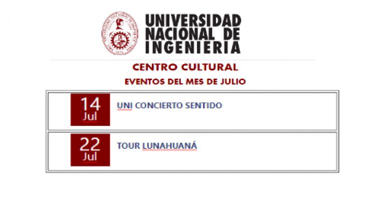 Eventos del Mes de Julio del Centro Cultural UNI