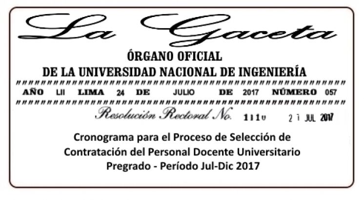 GACETA N° 057: Cronograma para el Proceso de Selección de Contratación del Personal Docente Universitario de Pregrado - Período Jul-Dic 2017