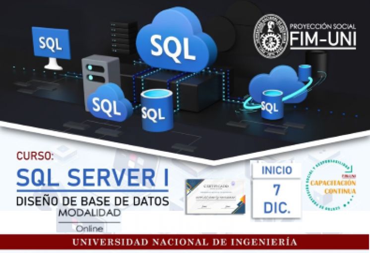 CURSO: DISEÑO DE BASE DE DATOS SQL SERVER 1  - INICIO DE CLASES: MIÉRCOLES 7 DE DICIEMBRE