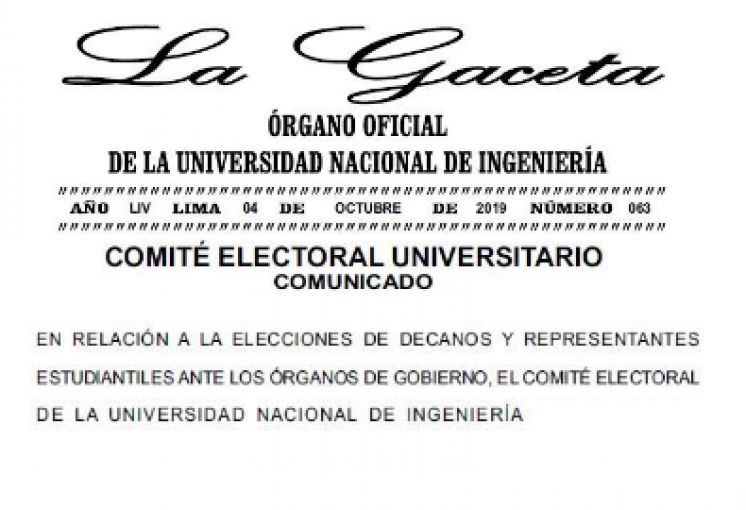 PUBLICIDAD La Gaceta N° 063 COMUNICADO DEL COMITÉ ELECTORAL UNIVERSITARIO