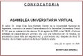 CONVOCATORIA SESIÓN EXTRAORDINARIA DE LA ASAMBLEA UNIVERSITARIA VIRTUAL N° 02
