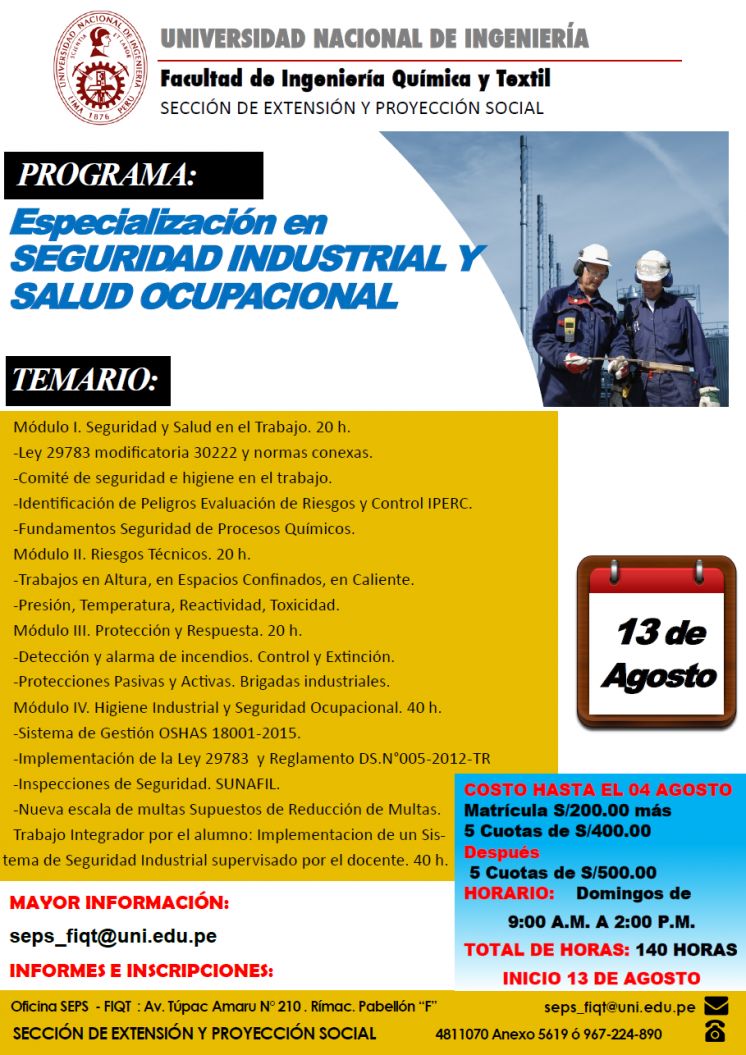 Programa de Especialización en Seguridad Industrial y Salud Ocupacional