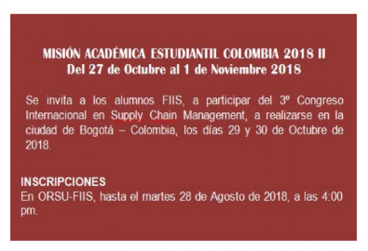 MISIÓN ACADÉMICA ESTUDIANTIL COLOMBIA 2018 II DE 27 de Octubre al 1| de Noviembre